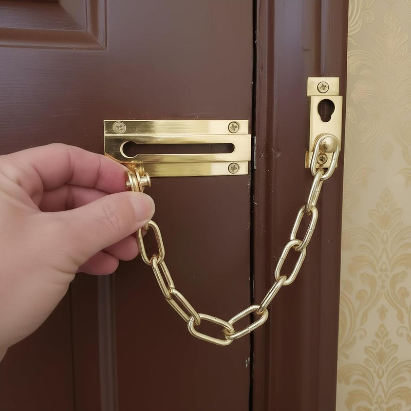 Siwil Security Door Chain Guard Solid Brass, Heavy-Duty Home Security, Sturdy and Rust-Resistant Brass Door Lock Security Chain (Brass) - Image 2